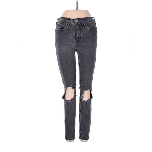 Free People Denim - Free people distressed high rise black jeans size 26